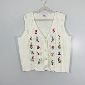 Vintage 90's White 💐🌸🌷 Floral Embroidered Vest
